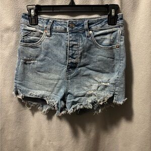 Light Blue Distressed Denim Shorts - Women